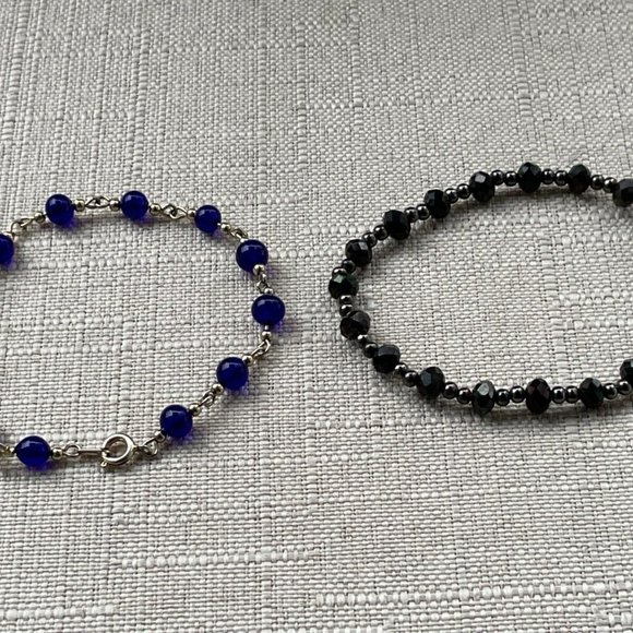 Women Bracelet Lot of 2 Wrist Band Blue and Black Bracelet Fashion Jewelry - Picture 10 of 10